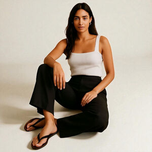 Anthropologie Maeve Linen Blend Wide Leg Pants Black Quiet Luxury Minimalist | 6